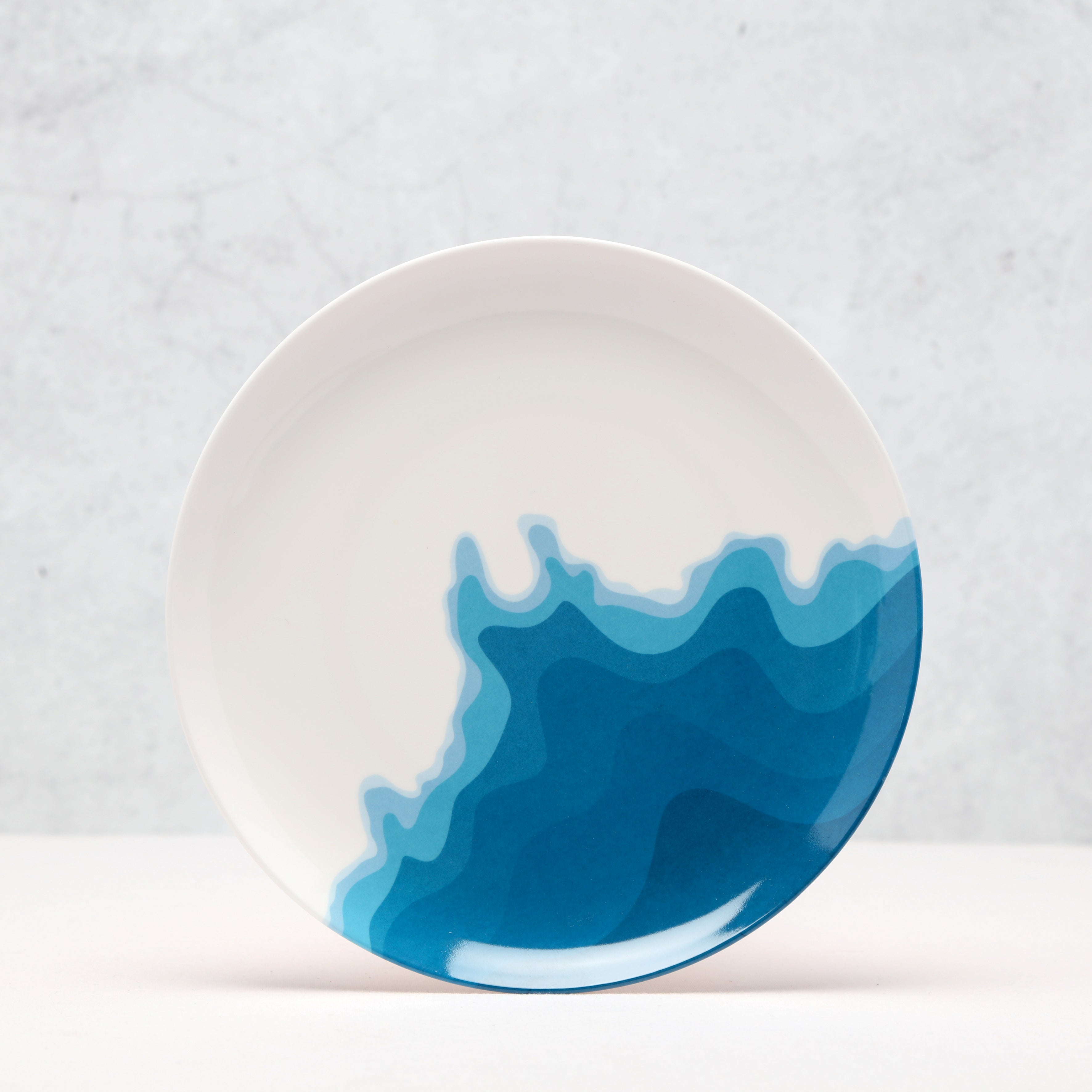 Side View of a Rick Stein Melamine Side plate. Lamorna Cove design