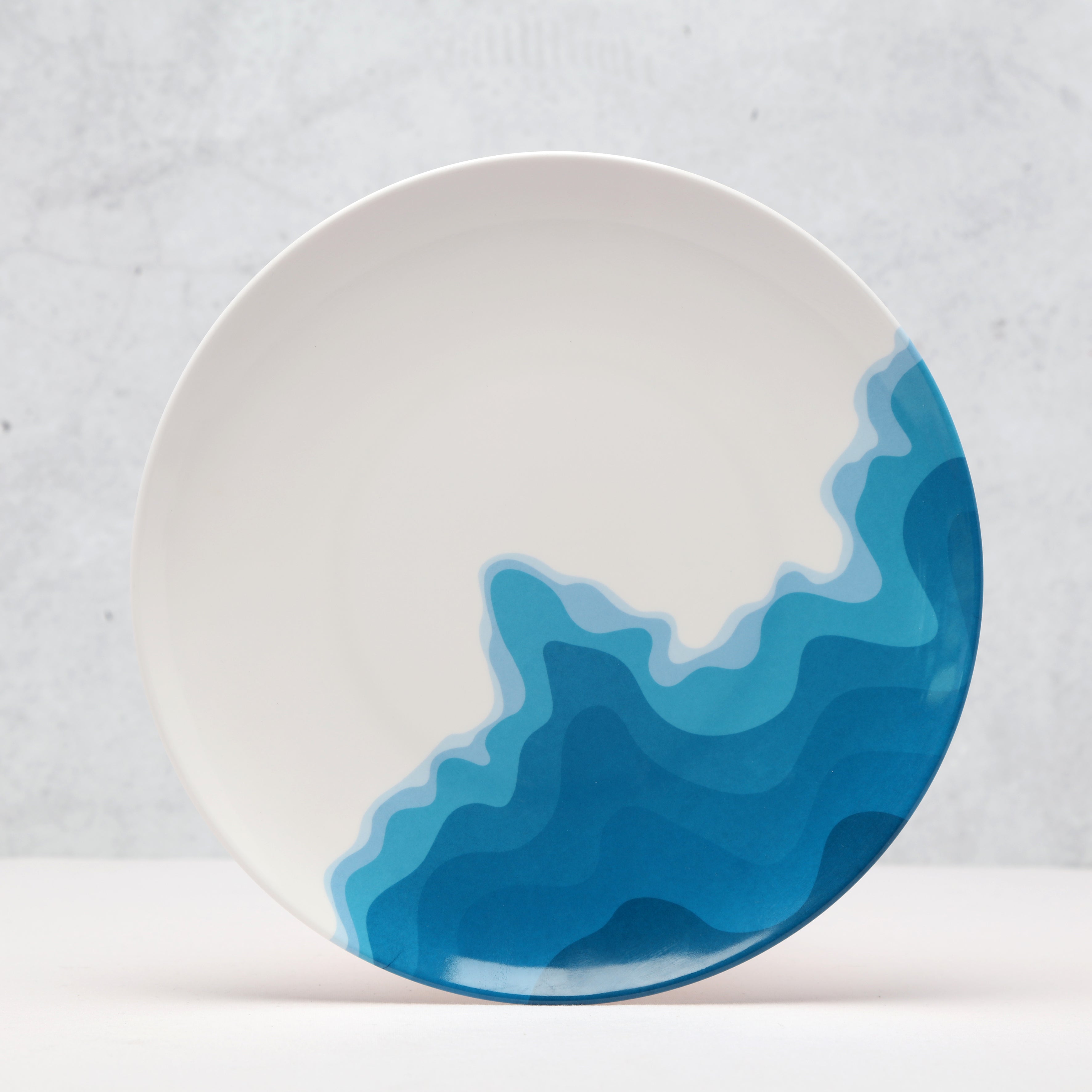 Side view of a Rick Stein Melamine Dinner Plate. Cadgwith Bay design